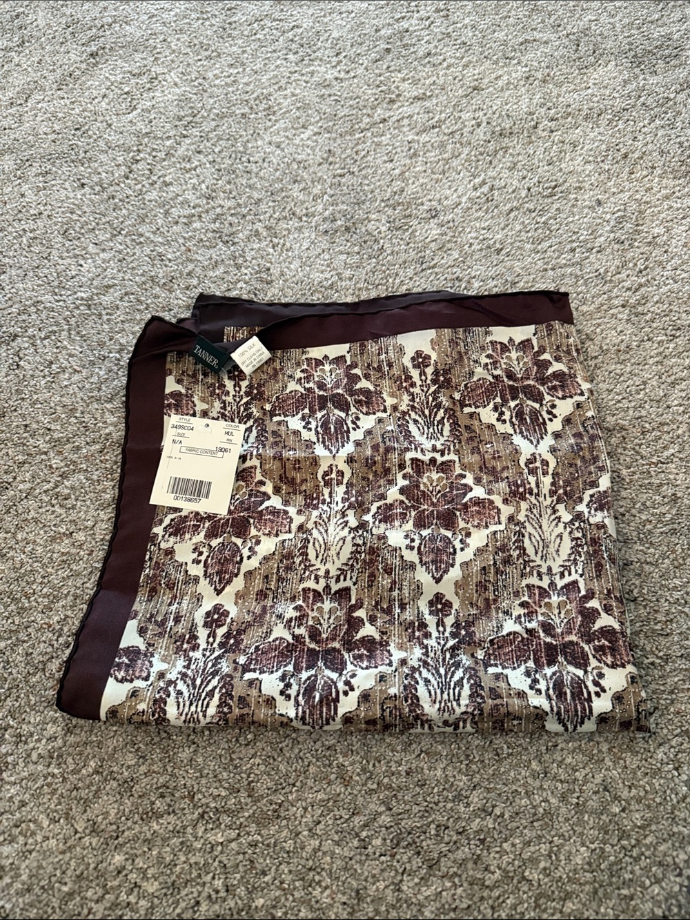 Tanner Silk Paisley Print Scarf in Cream and Burgundy/Brown NEW